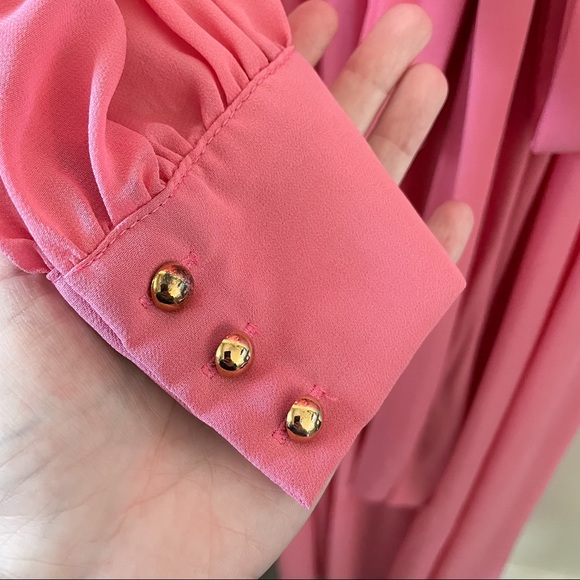 ‼️SOLD‼️ PinkBlush Coral Chiffon Long Sleeve Pleated Maternity Maxi Dress - Picture 13 of 16